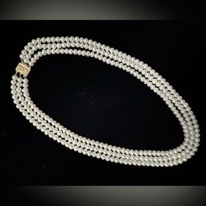 14k Yellow Gold 3 Strand Freshwater Pearl Estate Heirloom Necklace